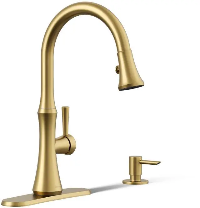 Main image of R28706-SD-2MB Kaori Single Handle Kitchen Faucet with Pull Down Sprayer and Soap Dispenser, Vibrant Brushed Moderne Brass
