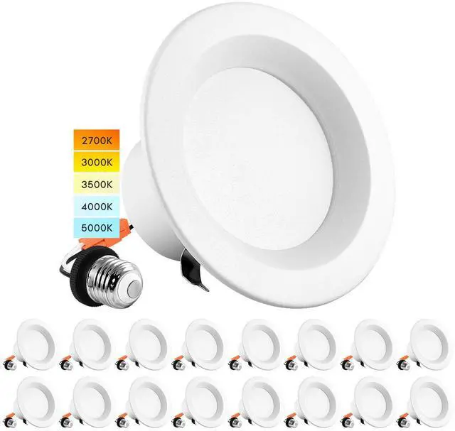 Main image of 4 Inch LED Recessed Can Lights, 10W=60W, CCT Color Selectable 2700K | 3000K | 3500K | 4000K | 5000K, Dimmable Retrofit Downlights, 750 Lumens, Energy Star, Wet Rated, ETL Listed (16 Pack)