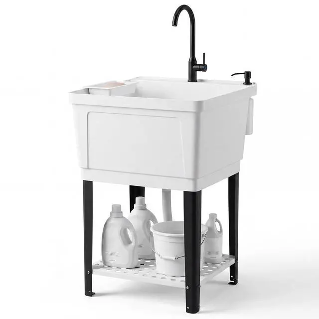 Main image of Freestanding Utility Sink with Faucet & Drain Kit, 23.2 Gal Laundry Tub with Soap Dispenser, Drying Rack & Storage Shelf, Portable Wash Station for Laundry Room, Garage, Basement, Outdoor