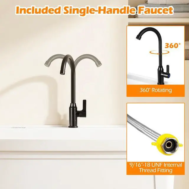 Alt view image 4 of 6 - Freestanding Utility Sink with Faucet & Drain Kit, 23.2 Gal Laundry Tub with Soap Dispenser, Drying Rack & Storage Shelf, Portable Wash Station for Laundry Room, Garage, Basement, Outdoor