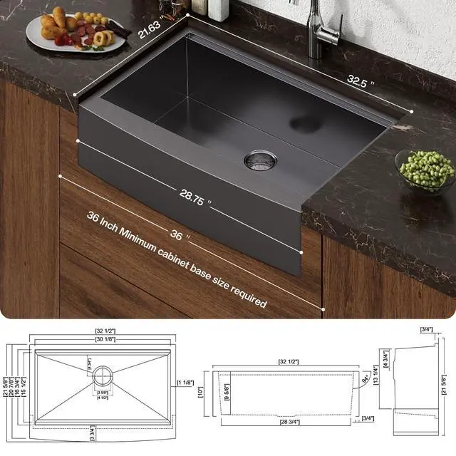 Alt view image 3 of 6 - 33" x 22" Farmhouse Sink Workstation, 16 Gauge Stainless Steel Apron Front Kitchen Sink, Single Bowl Farm Sink with Cutting Board, Roll-Up Rack, Drying Rack and Drain Assembly