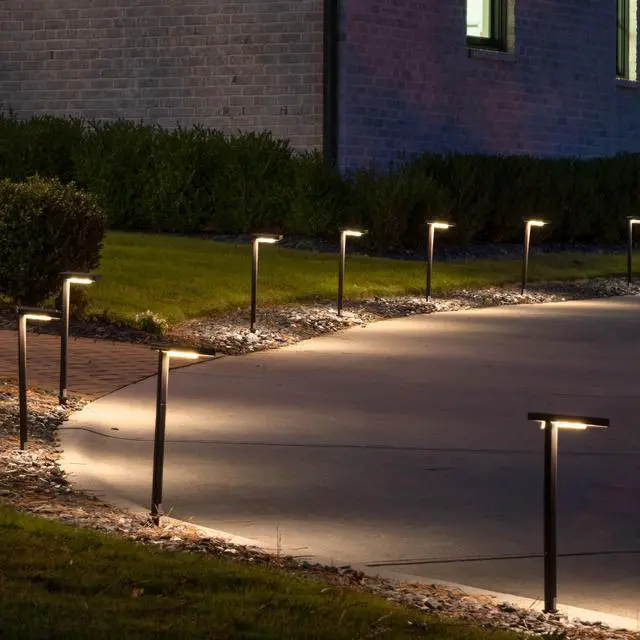 Alt view image 3 of 6 - Contemporary Black Square Solar Garden Light, Heavy Duty Cast Aluminum 80 Lumen with Bright White and Warm White LED Options, 26.75 in Tall for Sidewalk, Pathway, 4-Pack 117iP490080