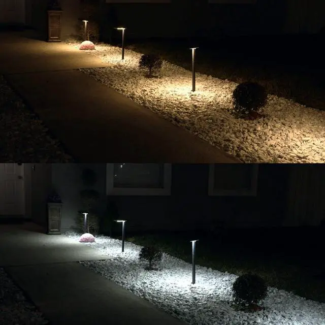 Alt view image 4 of 6 - Contemporary Black Square Solar Garden Light, Heavy Duty Cast Aluminum 80 Lumen with Bright White and Warm White LED Options, 26.75 in Tall for Sidewalk, Pathway, 4-Pack 117iP490080
