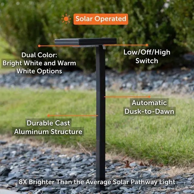 Alt view image 5 of 6 - Contemporary Black Square Solar Garden Light, Heavy Duty Cast Aluminum 80 Lumen with Bright White and Warm White LED Options, 26.75 in Tall for Sidewalk, Pathway, 4-Pack 117iP490080