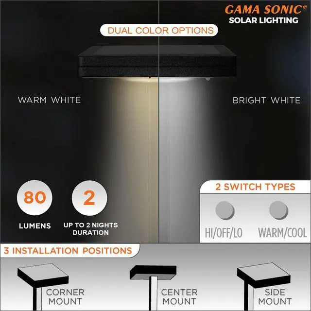 Alt view image 6 of 6 - Contemporary Black Square Solar Garden Light, Heavy Duty Cast Aluminum 80 Lumen with Bright White and Warm White LED Options, 26.75 in Tall for Sidewalk, Pathway, 4-Pack 117iP490080