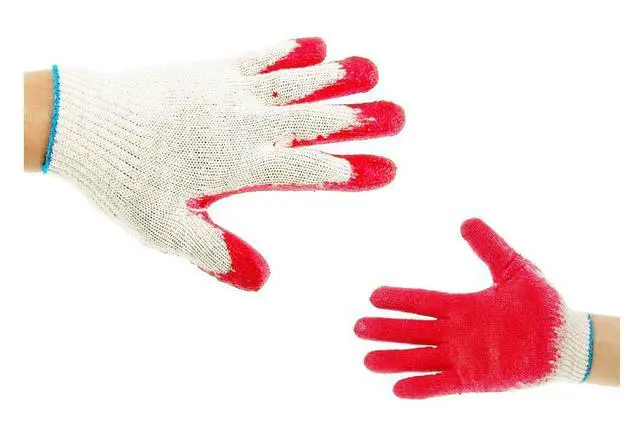 Alt view image 2 of 5 - String Knit Palm Latex Dipped Gloves, Made in Korea (600, Red)