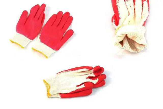 Alt view image 3 of 5 - String Knit Palm Latex Dipped Gloves, Made in Korea (600, Red)