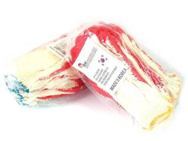 Alt view image 4 of 5 - String Knit Palm Latex Dipped Gloves, Made in Korea (600, Red)