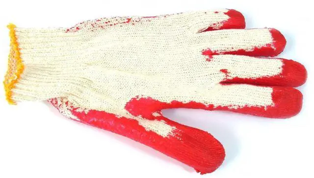 Alt view image 5 of 5 - String Knit Palm Latex Dipped Gloves, Made in Korea (600, Red)