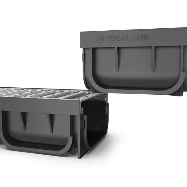 Alt view image 2 of 5 - Vodaland - 4 Inch Easy 2 Premium Trench Drain Channel - Galvanized Stamped Steel Grating (3)