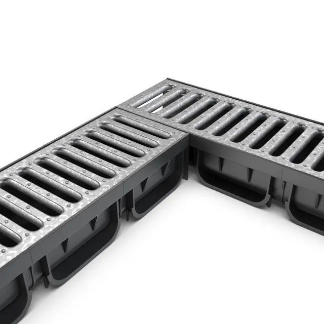 Alt view image 3 of 5 - Vodaland - 4 Inch Easy 2 Premium Trench Drain Channel - Galvanized Stamped Steel Grating (3)