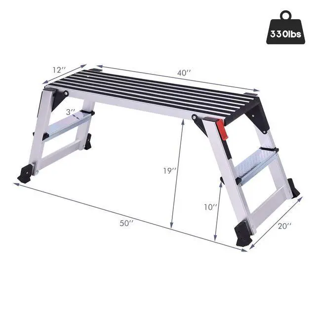 Alt view image 4 of 6 - Aluminum Platform Non-Slip Folding Work Bench Drywall Stool Ladder 330lbs Capacity