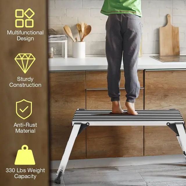 Alt view image 6 of 6 - Aluminum Platform Non-Slip Folding Work Bench Drywall Stool Ladder 330lbs Capacity