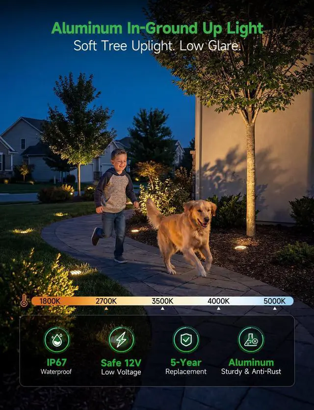 Alt view image 2 of 6 - Landscape Well Lights Kit, 4 Pack LED Low Voltage Ground Lights and 100W Transformer and 100FT Cable and 20 Wire Connectors, 12V IP67 Waterproof Aluminum for Sidewalk Driveway Path