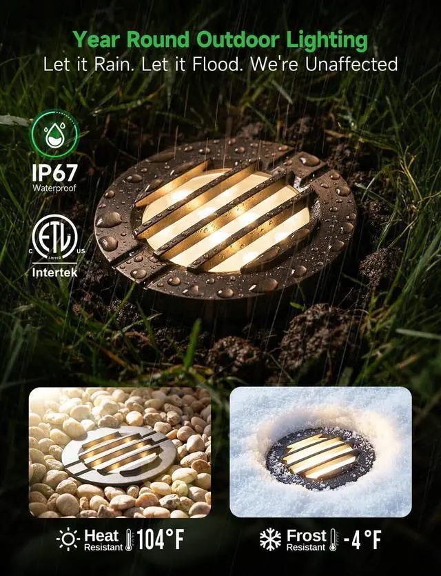 Alt view image 4 of 6 - Landscape Well Lights Kit, 4 Pack LED Low Voltage Ground Lights and 100W Transformer and 100FT Cable and 20 Wire Connectors, 12V IP67 Waterproof Aluminum for Sidewalk Driveway Path