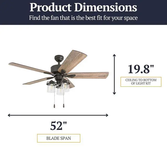Alt view image 2 of 6 - River Run 52" Farmhouse LED Ceiling Fan with Light and Pull Chain, Bronze - Large Indoor Electric Fan with 3 Mounting Options, 5 Dual Finish Blades, and Reversible Motor