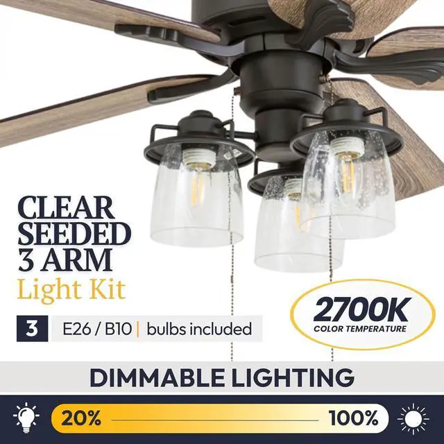 Alt view image 5 of 6 - River Run 52" Farmhouse LED Ceiling Fan with Light and Pull Chain, Bronze - Large Indoor Electric Fan with 3 Mounting Options, 5 Dual Finish Blades, and Reversible Motor
