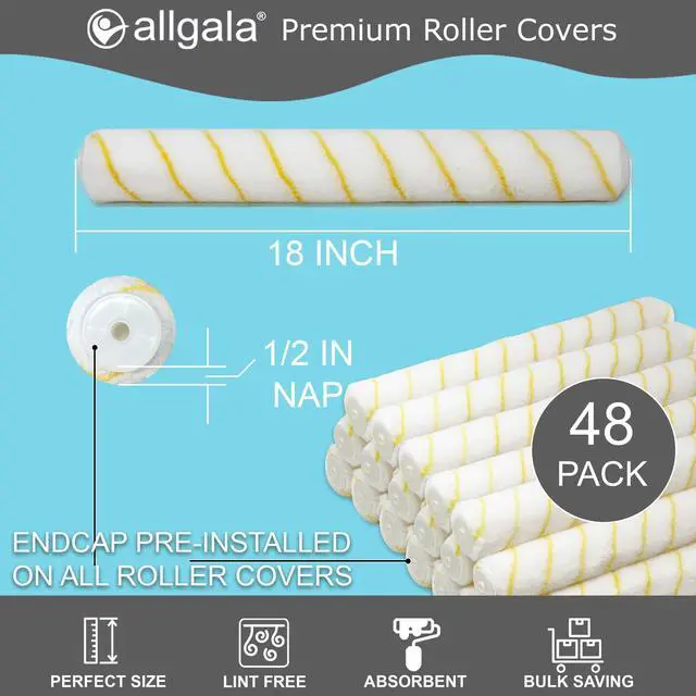 Alt view image 2 of 6 - 18 Inch Shedless Lint Free Paint Roller Covers with End Caps - 48PK -TH10328