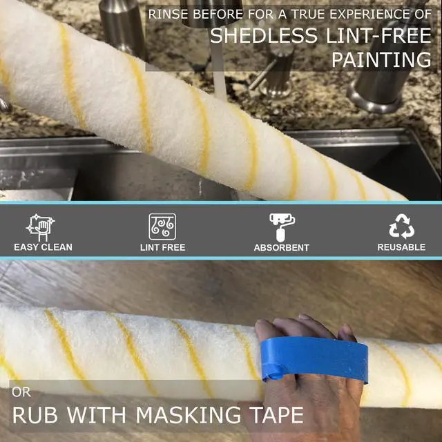 Alt view image 3 of 6 - 18 Inch Shedless Lint Free Paint Roller Covers with End Caps - 48PK -TH10328