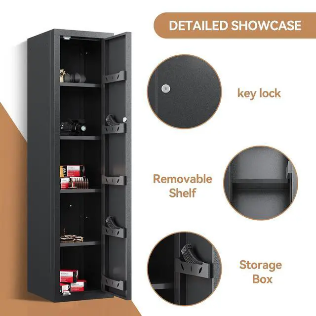 Alt view image 3 of 5 - Gun Safe, 59-Inch Tall Gun Cabinet, Home Safe, Large Safe for Home Use, Quick Access, with Drawers and Removable Shelves