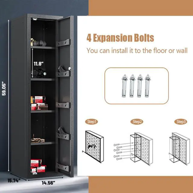 Alt view image 5 of 5 - Gun Safe, 59-Inch Tall Gun Cabinet, Home Safe, Large Safe for Home Use, Quick Access, with Drawers and Removable Shelves