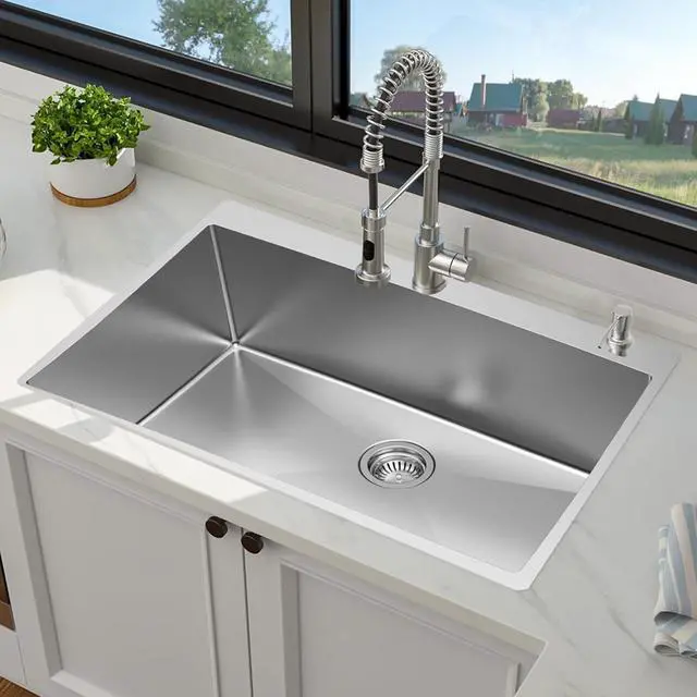 Alt view image 2 of 6 - 33 inch Topmount Handmade 18 Gauge Single Bowl Stainless Steel Kitchen Sink with Accessories in 33"Lx22"Wx10"D