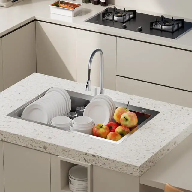 Alt view image 3 of 6 - 33 inch Topmount Handmade 18 Gauge Single Bowl Stainless Steel Kitchen Sink with Accessories in 33"Lx22"Wx10"D