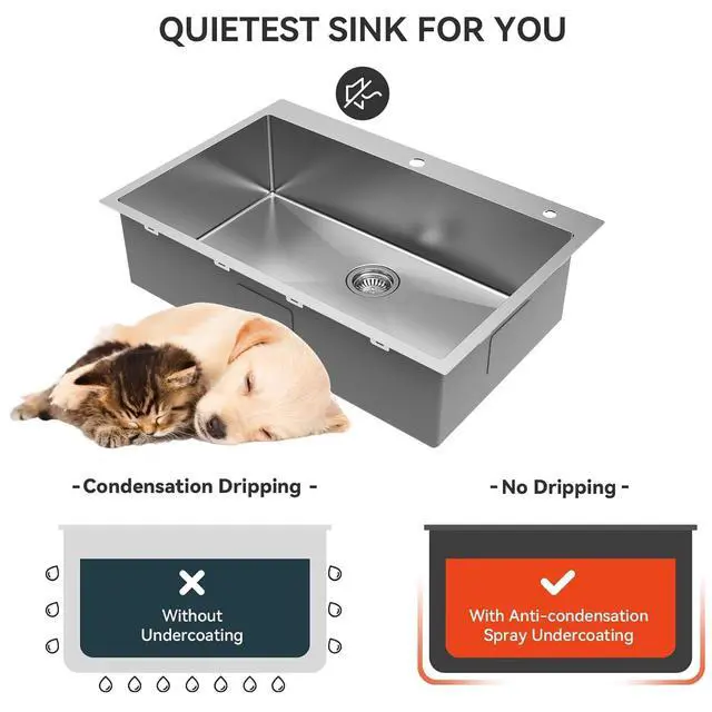 Alt view image 4 of 6 - 33 inch Topmount Handmade 18 Gauge Single Bowl Stainless Steel Kitchen Sink with Accessories in 33"Lx22"Wx10"D