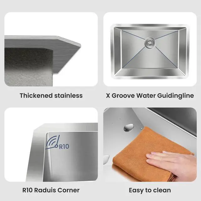 Alt view image 5 of 6 - 33 inch Topmount Handmade 18 Gauge Single Bowl Stainless Steel Kitchen Sink with Accessories in 33"Lx22"Wx10"D