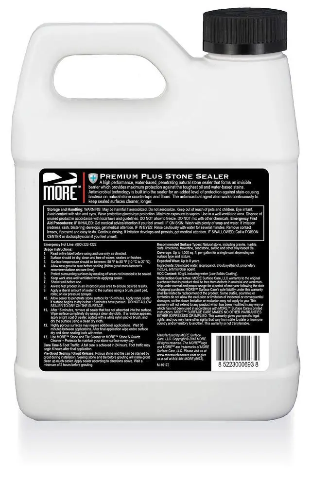 Alt view image 3 of 6 - MORE Premium Plus Stone Sealer Protector for Countertops - Natural Stone, Marble, Granite Surfaces - Advanced Formula (Quart / 32oz)
