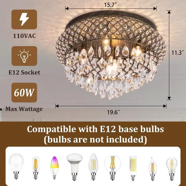 Alt view image 3 of 6 - 19.5'' Crystal Bronze Chandelier, 5-Light Large Vintage Farmhouse Ceiling Light Fixture, Drum Raindrop Metal Shade, French Empire, for Living Room Bedroom Dining Room Kitchen Entryway