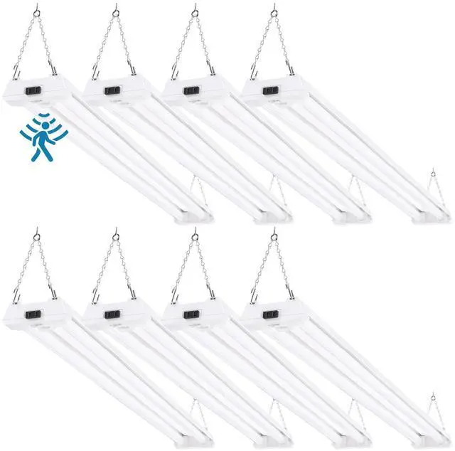 Main image of Sunco Motion Sensor 4ft LED Shop Light, Garage Lights Ceiling LED Plug-in Fixtures, 40W, 5000K Daylight, 4300 Lumens, Frosted, Motion Activated, Linkable Suspension Mount, ETL 8 Pack