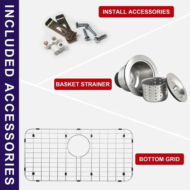 Alt view image 6 of 6 - 32 Inch Undermount Curved Spacious Single Bowl Kitchen Sink | 304 Stainless Steel, 18 Gauge Thickness, Brushed Satin Finish, Strainer & Grid Included, 32-1/4" x 18-1/2" x 9"