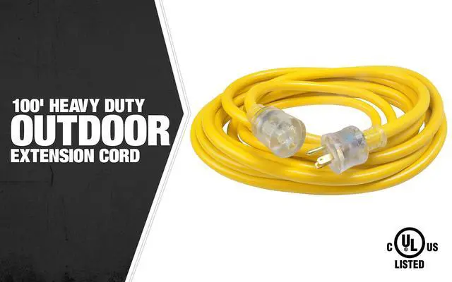 Alt view image 2 of 6 - Southwire Extra Heavy Duty Extension Cord, 100Ft, 10 Gauge, 3 Conductor, Outdoor Cord, Lighted End, SJTW, Yellow, 2689SW0002