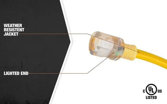 Alt view image 3 of 6 - Southwire Extra Heavy Duty Extension Cord, 100Ft, 10 Gauge, 3 Conductor, Outdoor Cord, Lighted End, SJTW, Yellow, 2689SW0002