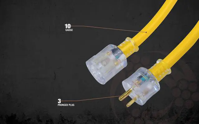 Alt view image 4 of 6 - Southwire Extra Heavy Duty Extension Cord, 100Ft, 10 Gauge, 3 Conductor, Outdoor Cord, Lighted End, SJTW, Yellow, 2689SW0002