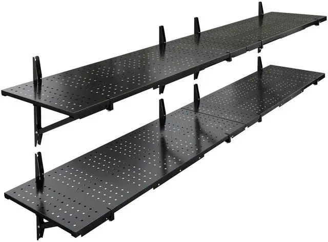 Main image of 2-Pack 1x6ft Garage Shelving 14-inch-by-68-inch Perforated Wall Shelf, Heavy Duty Garage Storage Rack with 1400 lbs Load Capacity, Wall Mounted Organization System for Tools, Heavy Bins