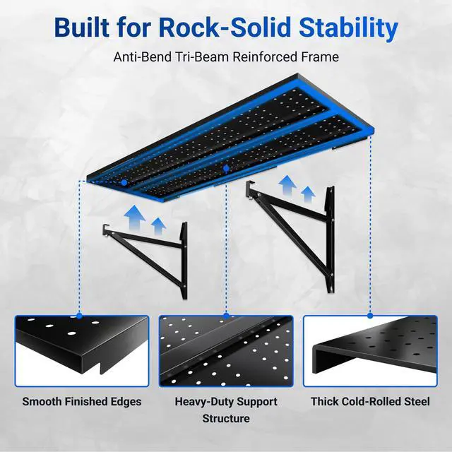 Alt view image 6 of 6 - 2-Pack 1x6ft Garage Shelving 14-inch-by-68-inch Perforated Wall Shelf, Heavy Duty Garage Storage Rack with 1400 lbs Load Capacity, Wall Mounted Organization System for Tools, Heavy Bins