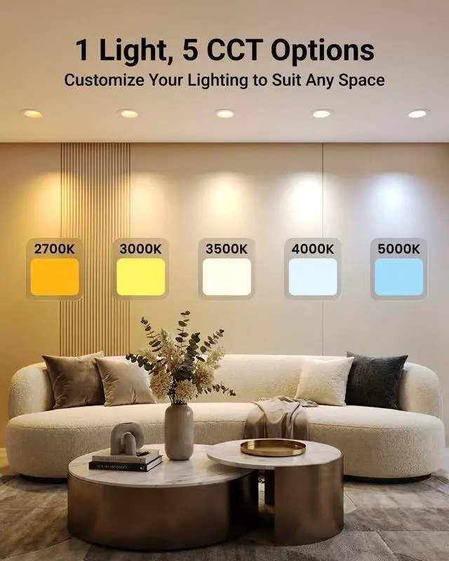 Alt view image 5 of 6 - Sunco 48 Pack LED Recessed Lighting 6 Inch, Retrofit Can Lights, 965LM, 13W (100W Equivalent), Selectable CCT 2700K/3000K/3500K/4000K/5000K, Dimmable, Baffle Trim, Damp Rated UL