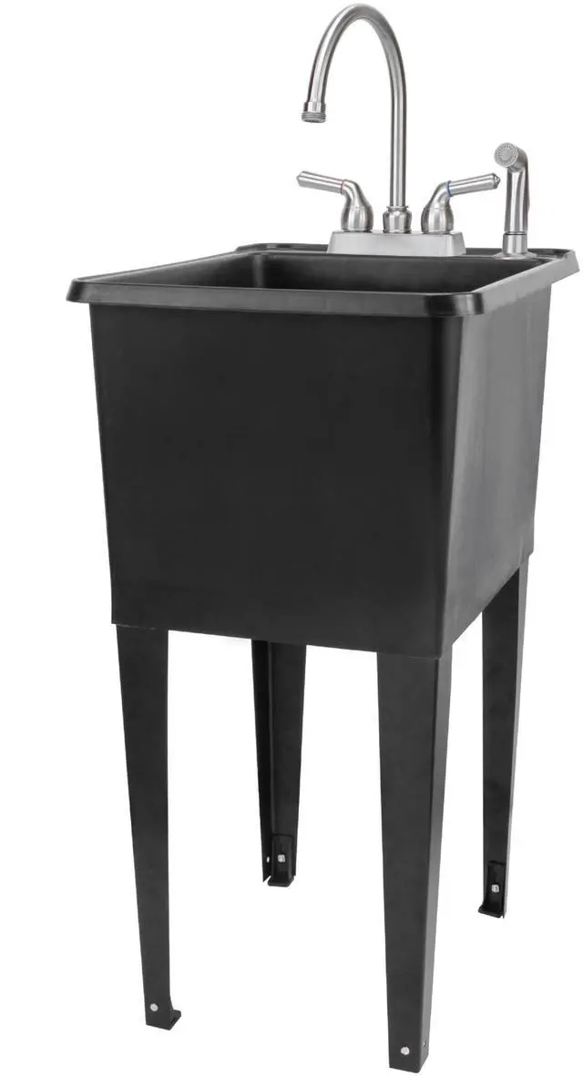 Main image of Black Space Saver Utility Sink by, Freestanding Tehila Space Saving Laundry Tub, Stainless Steel Gooseneck Faucet with Side Sprayer