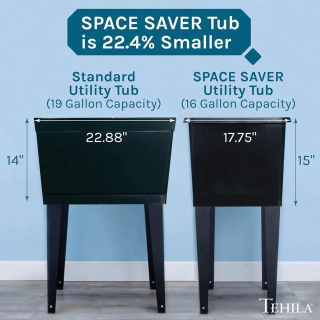 Alt view image 4 of 6 - Black Space Saver Utility Sink by, Freestanding Tehila Space Saving Laundry Tub, Stainless Steel Gooseneck Faucet with Side Sprayer