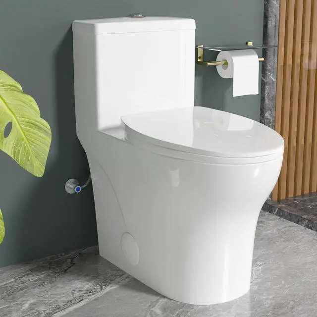 Main image of 17 Inch Elongated One Piece ADA High Modern Toilet for Bathroom | Water Saving Dual Flush 1.0/1.28 GPF, Powerful Tornado Flush Skirted Tall Toilet, Comfort Chair Bowl Heigh 16.5 Inch, White