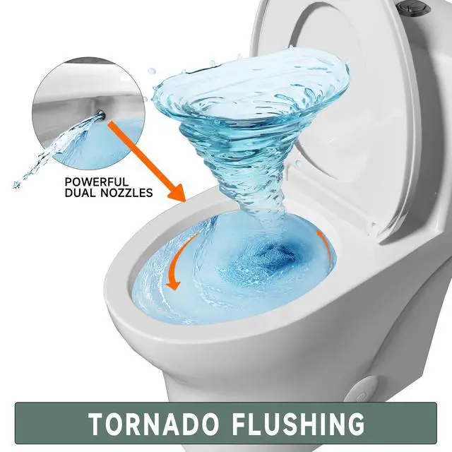 Alt view image 4 of 6 - 17 Inch Elongated One Piece ADA High Modern Toilet for Bathroom | Water Saving Dual Flush 1.0/1.28 GPF, Powerful Tornado Flush Skirted Tall Toilet, Comfort Chair Bowl Heigh 16.5 Inch, White