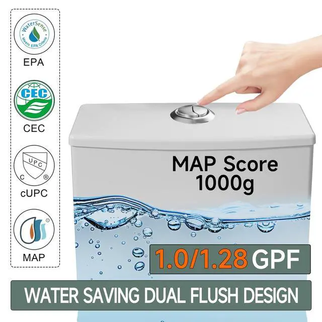 Alt view image 6 of 6 - 17 Inch Elongated One Piece ADA High Modern Toilet for Bathroom | Water Saving Dual Flush 1.0/1.28 GPF, Powerful Tornado Flush Skirted Tall Toilet, Comfort Chair Bowl Heigh 16.5 Inch, White