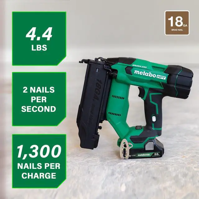 Alt view image 2 of 6 - 18V MultiVolt Brushless Compact Cordless Brad Nailer Kit, 18 Gauge Nailer with Power Tool 2.0Ah Lithium Ion Battery, Drives 5/8" to 2" Brad Nails, NT1850DFT