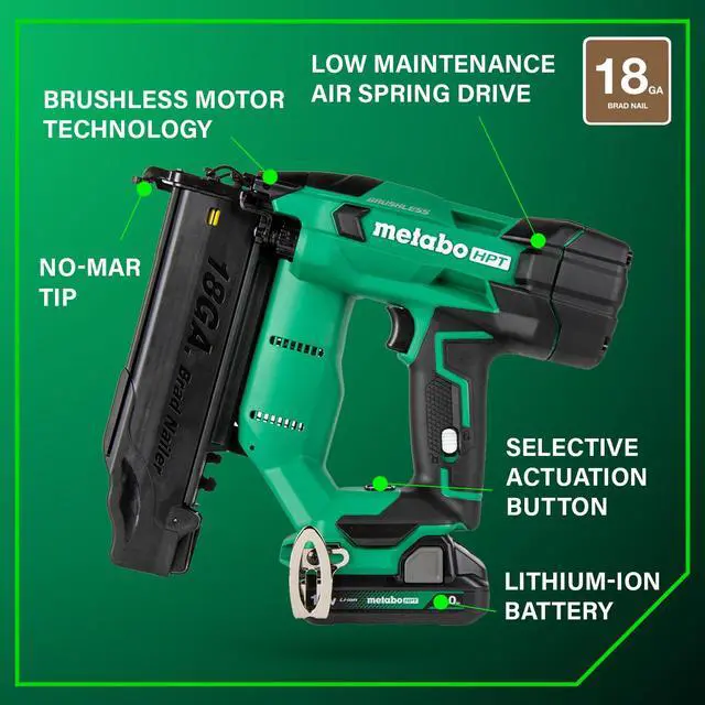 Alt view image 4 of 6 - 18V MultiVolt Brushless Compact Cordless Brad Nailer Kit, 18 Gauge Nailer with Power Tool 2.0Ah Lithium Ion Battery, Drives 5/8" to 2" Brad Nails, NT1850DFT