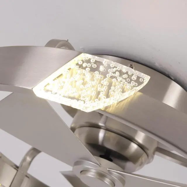 Alt view image 3 of 6 - 20" Low Profile Nickel Caged Ceiling Fan with Light and Remote - Modern Flush Mount Ceiling Fan, DC Motor, 3CCT, Timer, Unique Silver Fandelier Ceiling Fans for Bedroom Kitchen Living Room