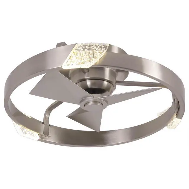 Alt view image 5 of 6 - 20" Low Profile Nickel Caged Ceiling Fan with Light and Remote - Modern Flush Mount Ceiling Fan, DC Motor, 3CCT, Timer, Unique Silver Fandelier Ceiling Fans for Bedroom Kitchen Living Room
