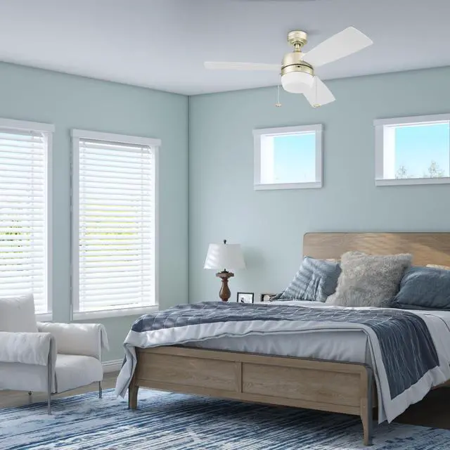 Alt view image 3 of 6 - Ceiling Fans Barcadero 44 Inch LED Indoor Ceiling Fan with Light, Pull Chain, Reversible Motor, 3 Dual Finish Blades, Soft Gold