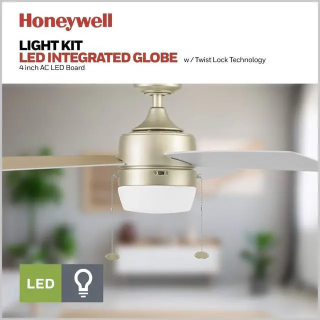 Alt view image 5 of 6 - Ceiling Fans Barcadero 44 Inch LED Indoor Ceiling Fan with Light, Pull Chain, Reversible Motor, 3 Dual Finish Blades, Soft Gold